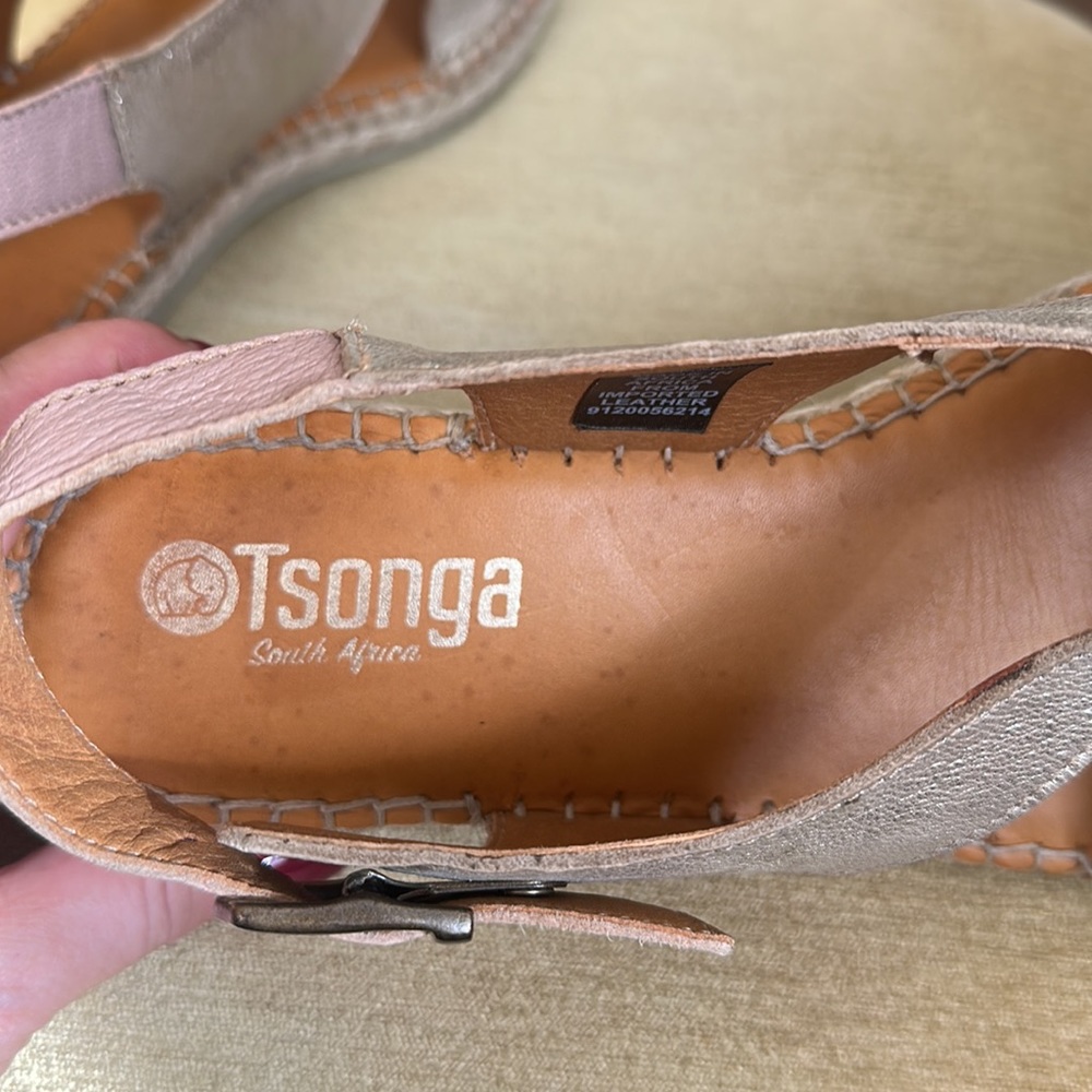 Tsonga Ladies Leather Espadrille Sandal in Blush Pink and Metallic Gold EU 40 - Picture 9 of 15